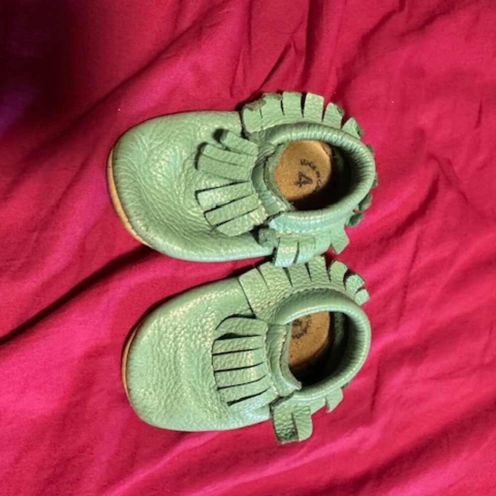 Mini Mocs size 4 robin egg blue